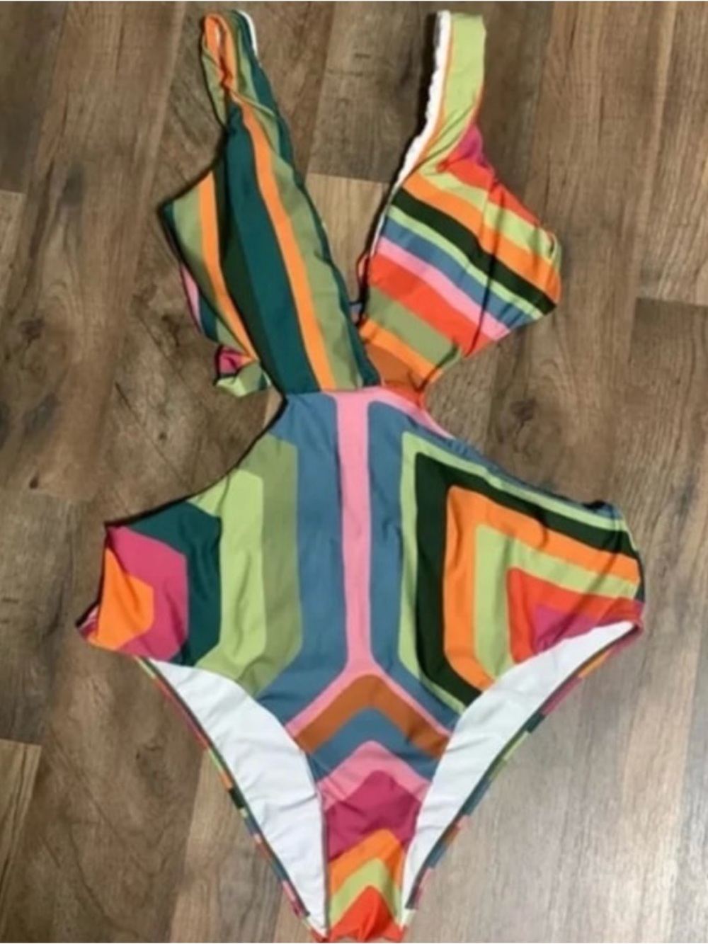 FARM Rio Multicolor Geometric Stripe One-Piece Swimsuit